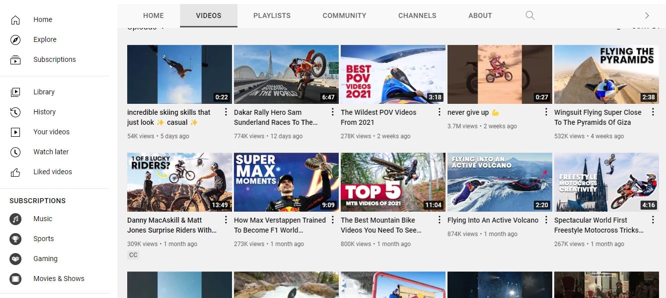 Content strategy example from Red Bull.