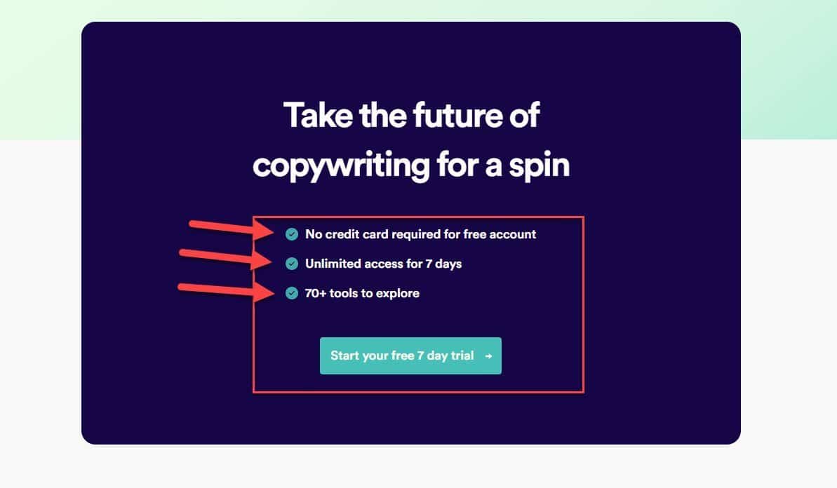 screenshot shows example of no risk cta