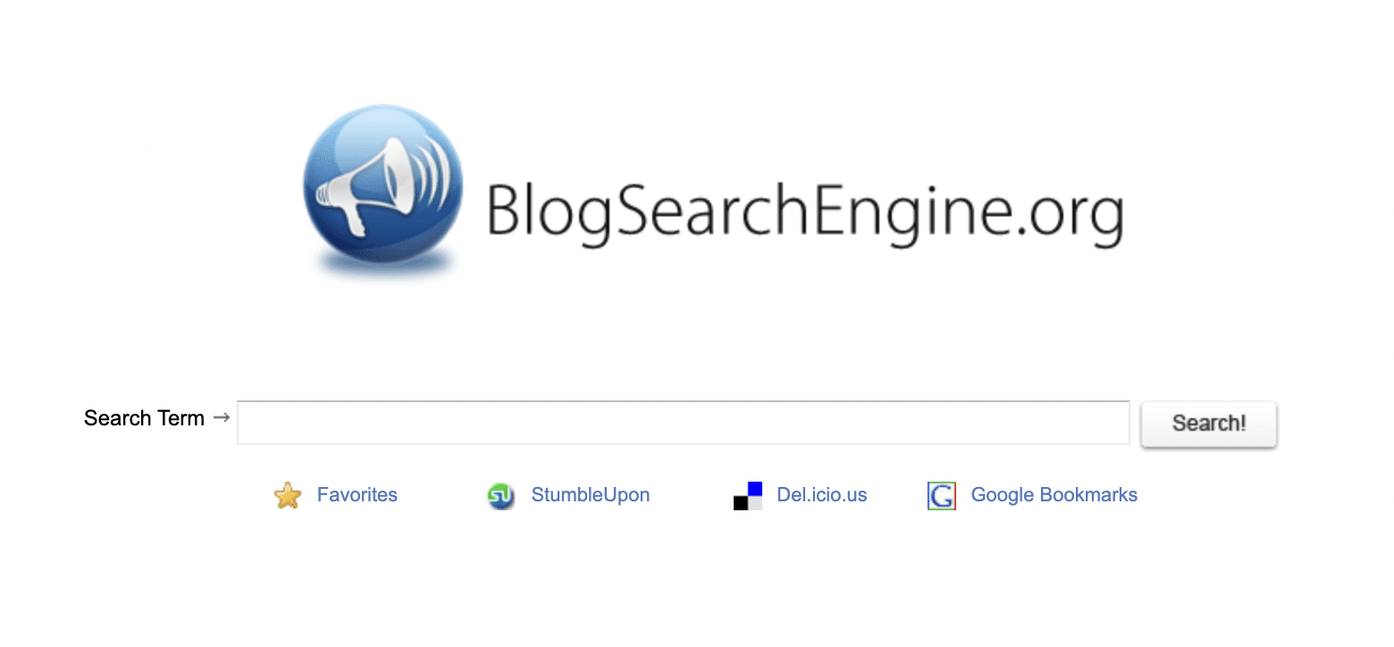 screenshot shows blogsearchengine landing page