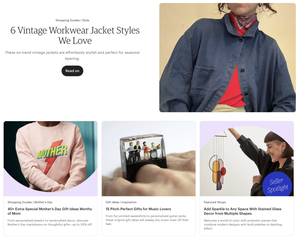 screenshot shows homepage of Etsy’s blog page