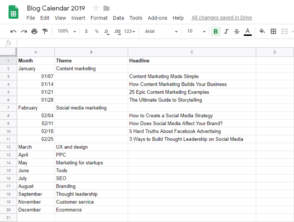 Blog Calendar 2019