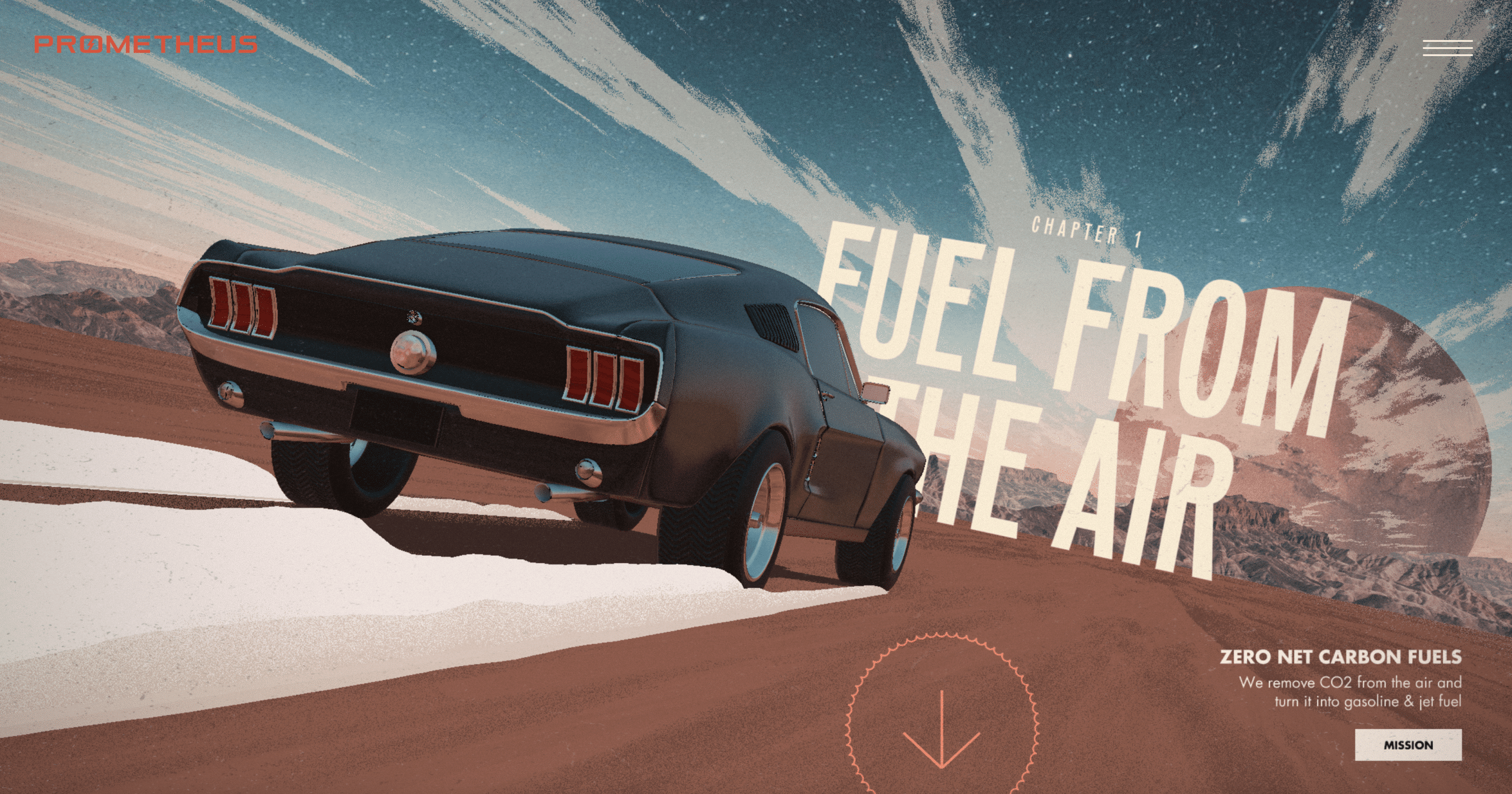 screenshot shows homepage of Prometheus Fuels website as a great example of ClimateTech content marketing