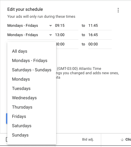 a schedule for Google Ads spend