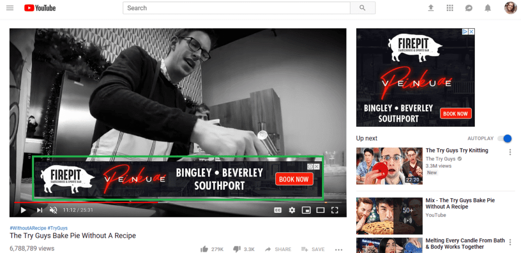 screenshot shows example of YouTube paid media advertising