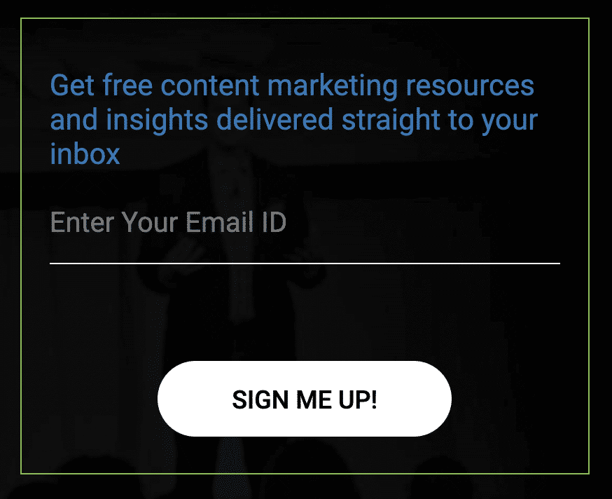 screenshot shows example of sign up cta