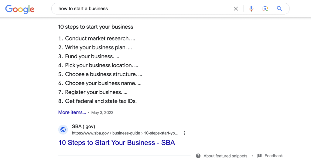 graphic shows screenshot example of list snippet